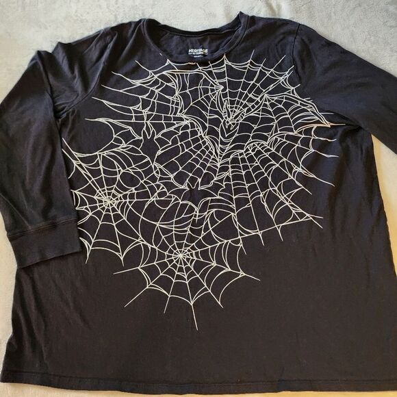 Torrid Heritage Long Sleeve Jersey Black With White Spiderweb Graphic And Bat - Picture 1 of 10